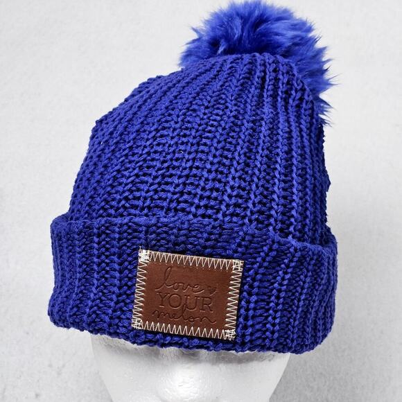 Love Your Melon Accessories - Love Your Melon‎ Vibrant Blue Beanie Knit Pom Pom Hat Winter Gorp Ski Snow USA